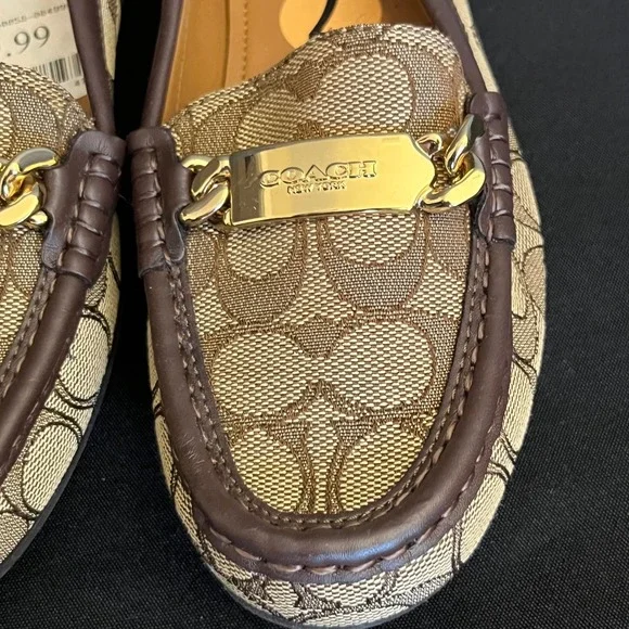 Coach Signature C Monogram Loafers Brown Gold Chain Women's Size 7 - Picture 3 of 5
